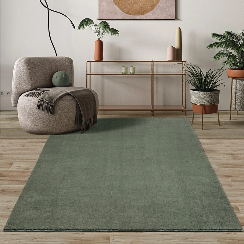 Mias Teppiche Comfort Modern Fluffy Short-Pile Carpet, Anti-Slip Backing, Washable up to 30 Degrees, Super Soft, Faux Fur Look, Forest, 160 x 220 cm