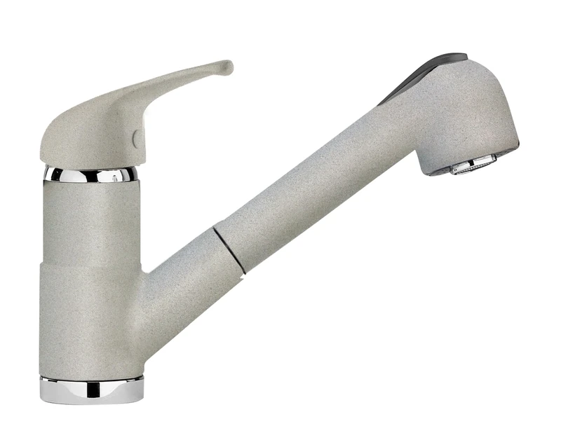 SCHOCK | Omega Mixer with Shower, Single Lever with Swivel Spout and Pull-Out Double Jet Hand, Colour New Aluminia, h177.5 mm