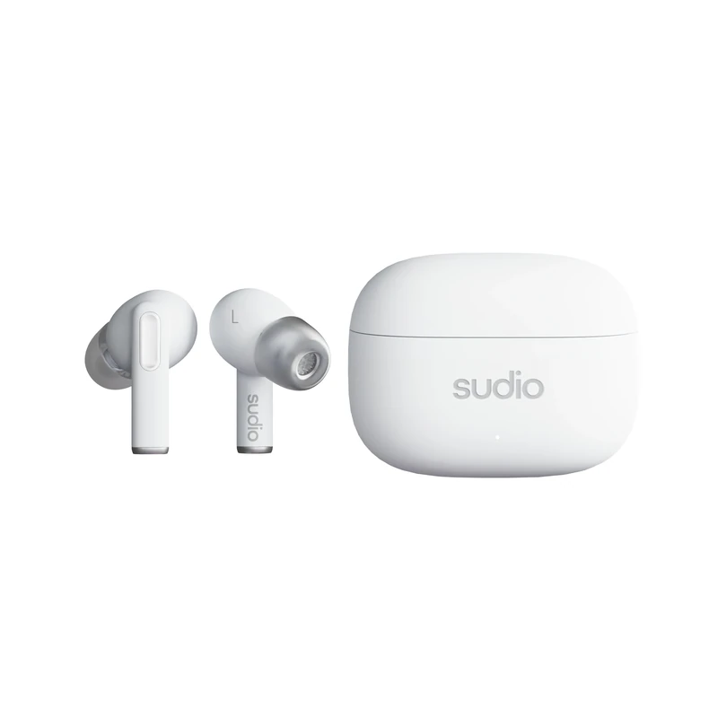 Sudio A1Pro Snow White In-Ear Earphones with Bluetooth, Touch Control with Compact Wireless Charging Cradle, IPX4 Protected, Active Noise Cancellation, with Integrated Microphone, Premium Crystal