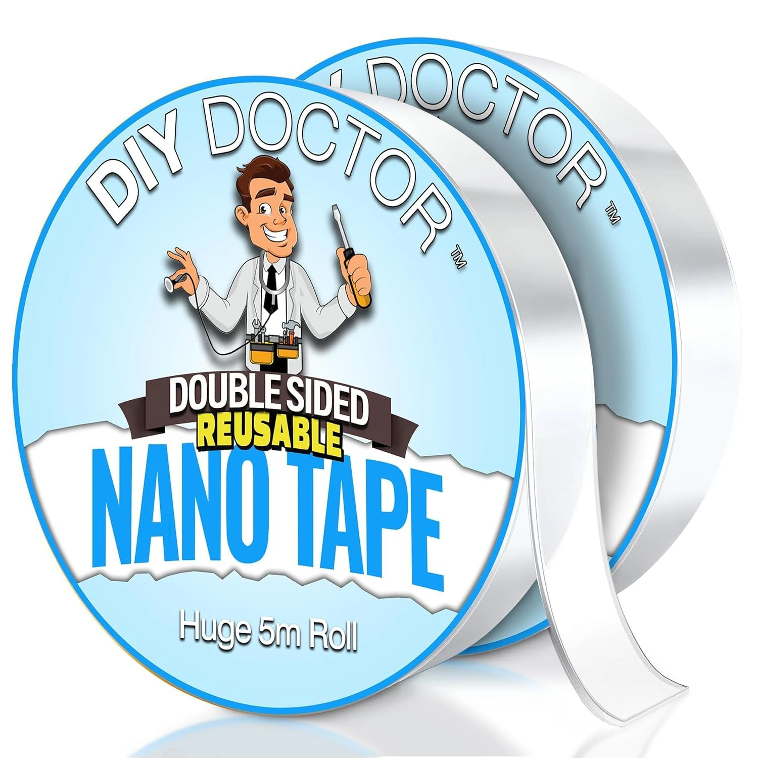 DIY Doctor Multi-Functional Double Sided Nano Tape - Huge 5m x 22mm Roll (2 Pack) - Strong Double Sided Heavy Duty - Traceless Washable Removable Gel Tape