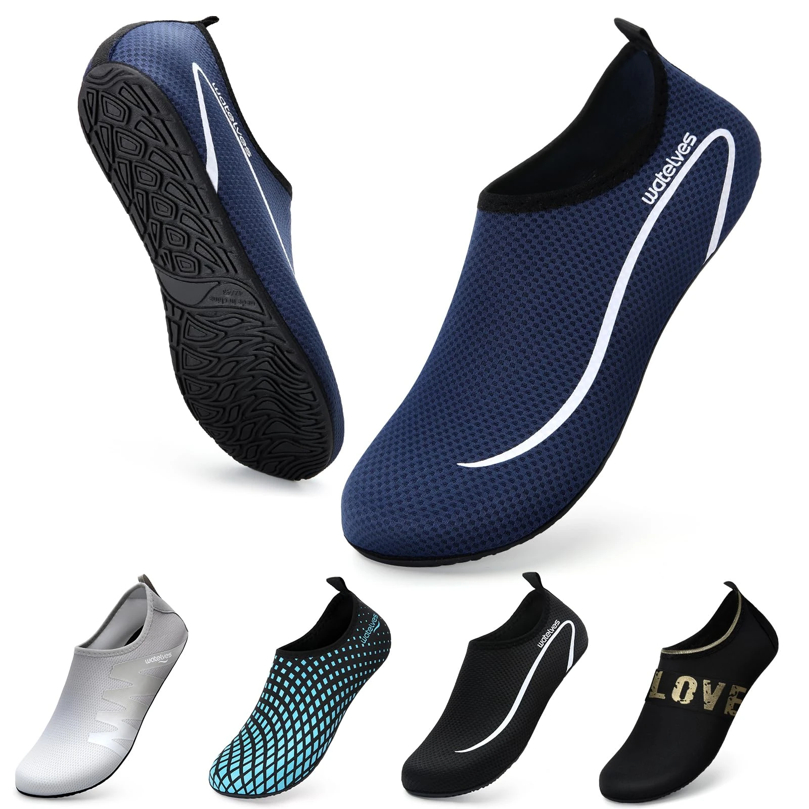 Swim Water Shoes Aqua Socks Barefoot for Sea Beach Swimming Shoes Pool Ladies Women Mens Dark Blue Line 12.5/13 UK