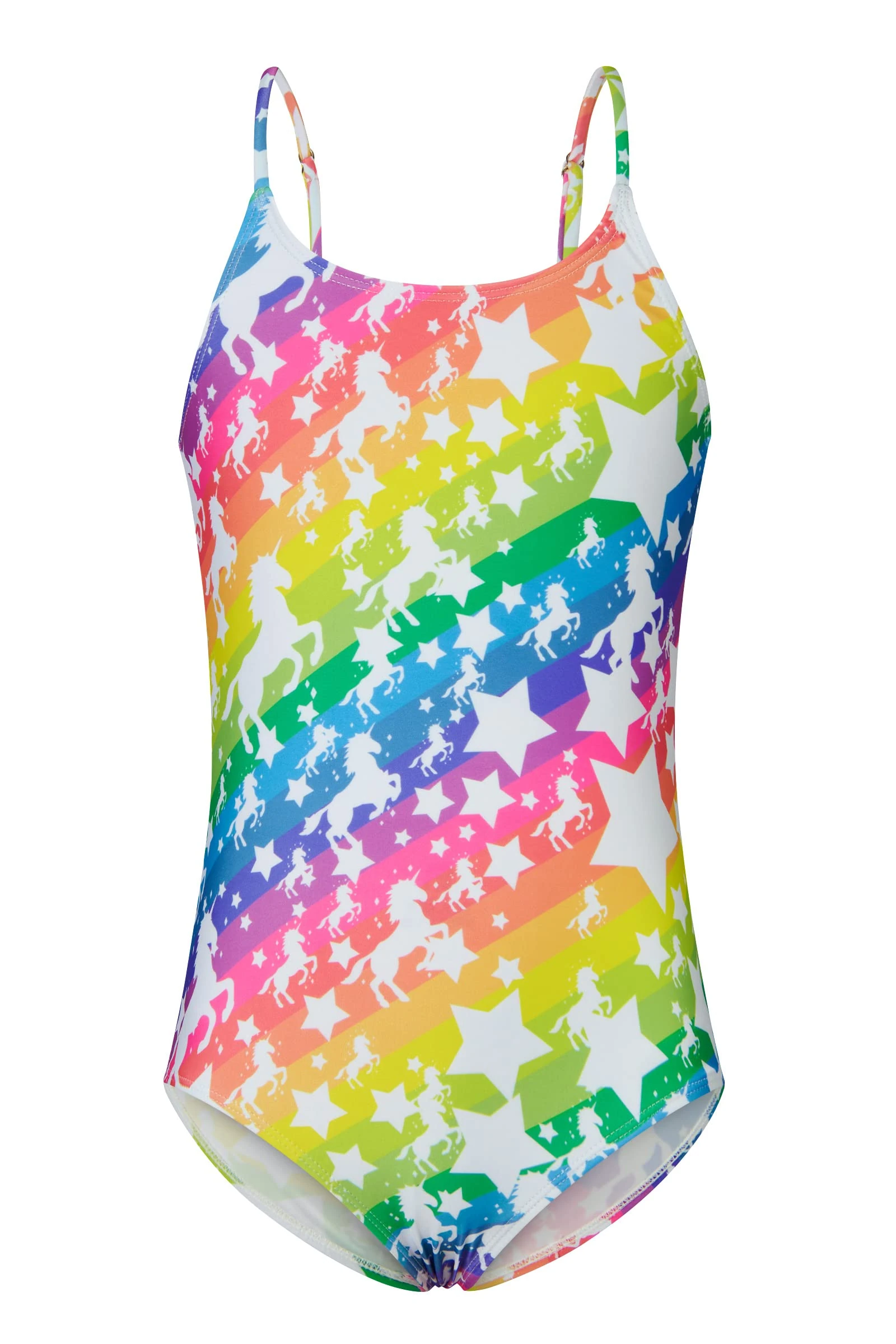 RAISEVERN Girls Swimming Costume Swimsuit Unicorn Funny Cute Rainbow Beachwear 3D Round Neck Sleeveless Swimming Wear, L, 7-8 Years