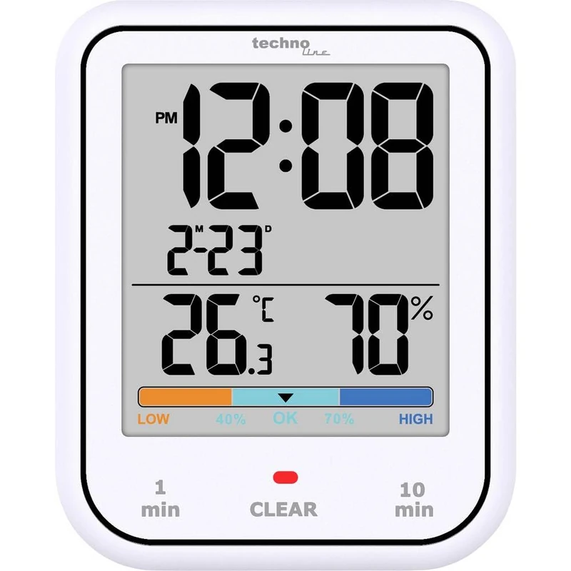 Technoline WT380 Digital Bathroom Clock with Hygrometer and Thermometer, Waterproof, Shower Timer, Countdown Function, Large LCD Display, with Date Display, White - Image 1