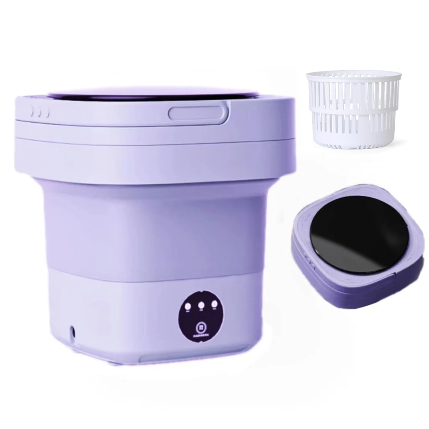 8L Foldable Mini Portable Washing Machine with 3 Modes, Spin Dryer for Camping, RV, Travel - Underwear, Light Clothes, Socks - UK Plug (Purple)