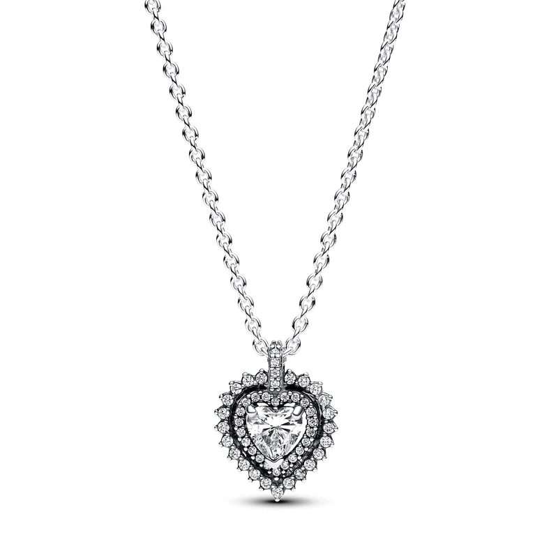 Pandora Timeless Heart sterling silver collier with clear cubic zirconia