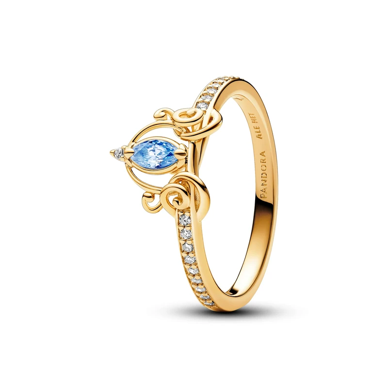 Pandora Disney Cinderella 14k gold-plated ring with clear and fancy light blue cubic zirconia, 54