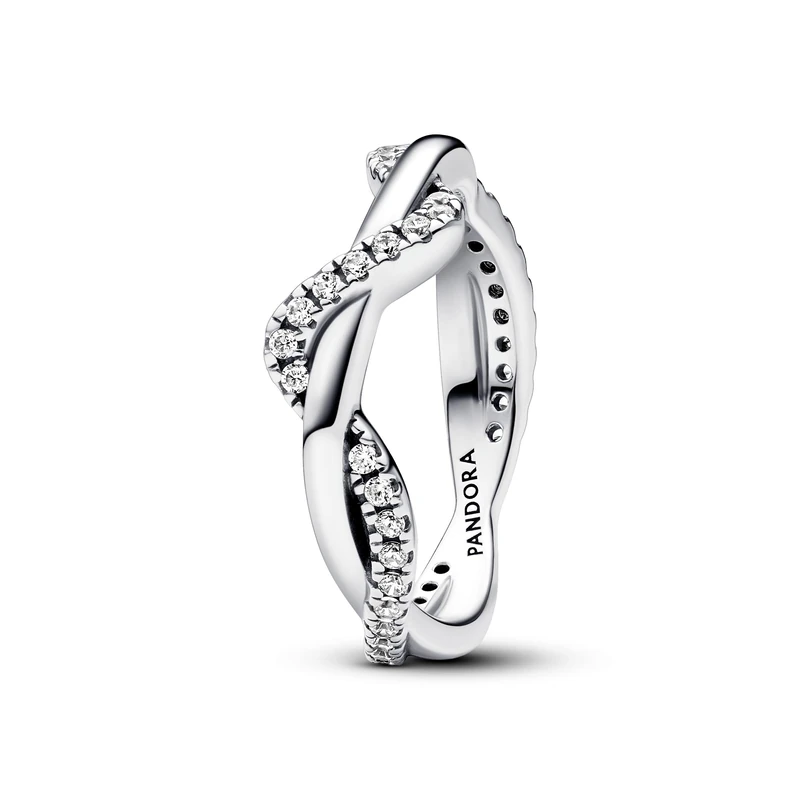 Pandora Timeless Double wave sterling silver ring with clear cubic zirconia, 56