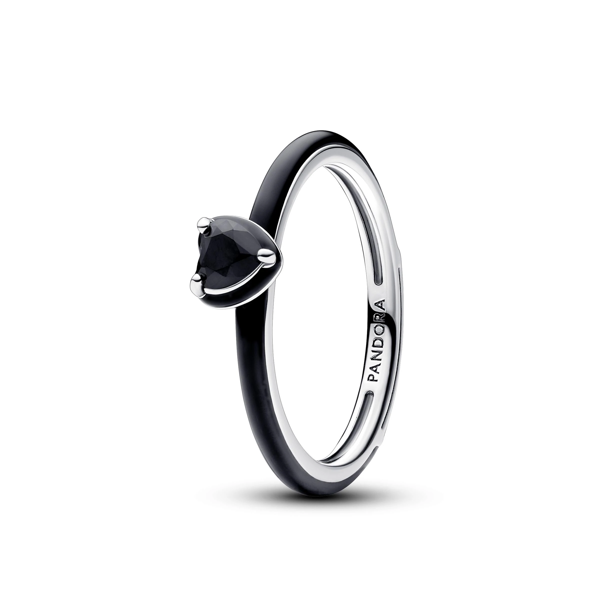Pandora ME Heart sterling silver ring with black crystal and black enamel, 56