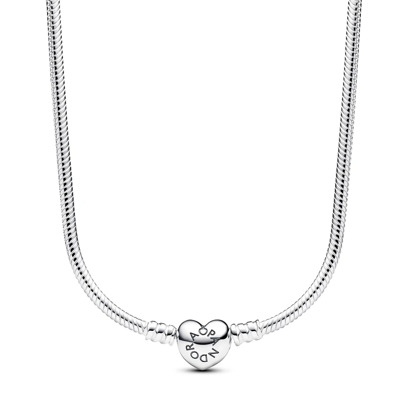 Pandora Snake chain sterling silver necklace with heart clasp, 45