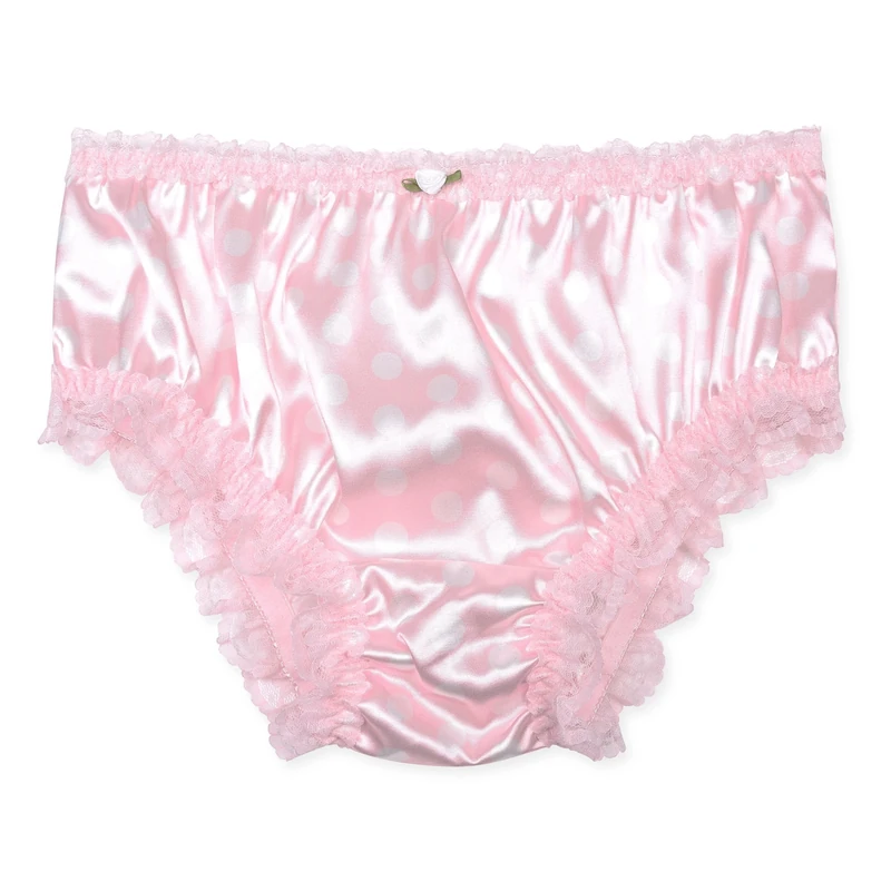 Satini Women's Satin Frilly Lace Sissy French Knickers Briefs Panties (Baby Pink - Polka Dots, XL)