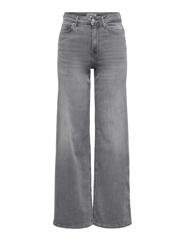ONLY Womens Female Mit Weitem Bein Onlmadison Hohe Taille Beinschnitt Jeans, Light Grey Denim, S / 34L UK