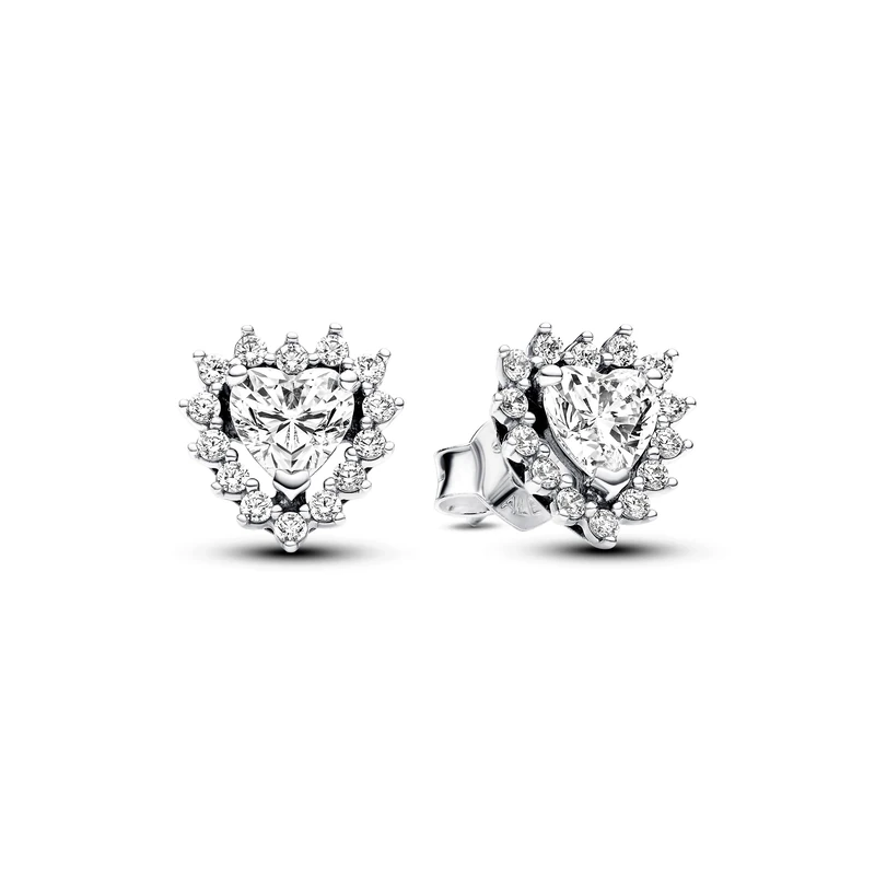 Pandora Timeless Heart sterling silver stud earrings with clear cubic zirconia