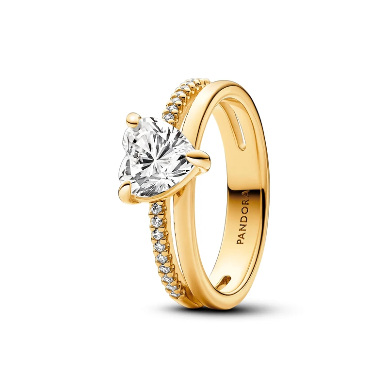 Pandora Timeless Heart 14k gold-plated ring with clear cubic zirconia, 58