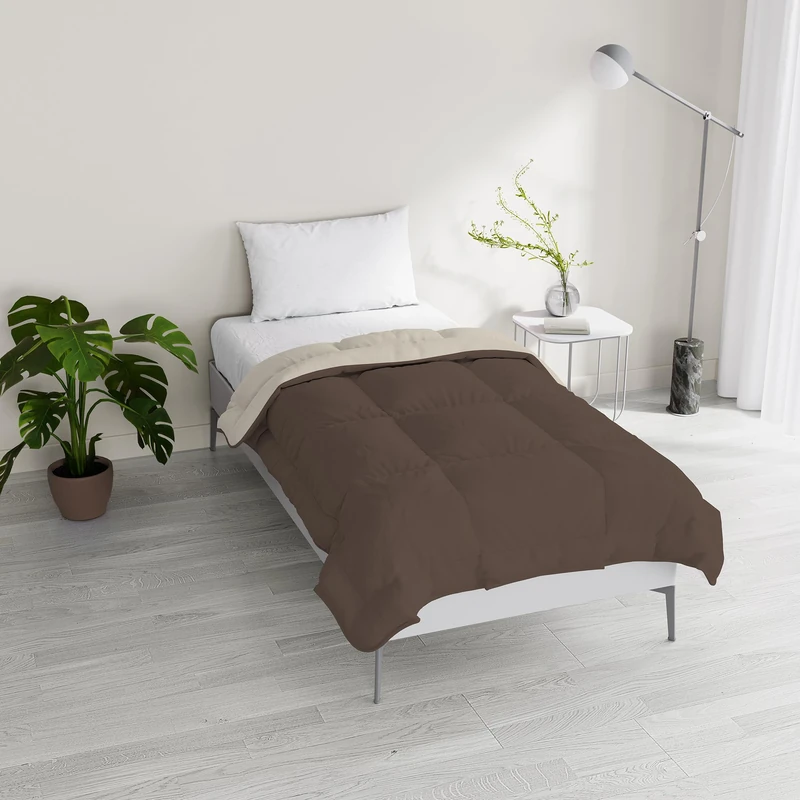 Italian Bed Linen Dreams and Capricci Two-Tone Padded Winter Duvet, Brown/Cream, Queen Size 200 x 200 cm