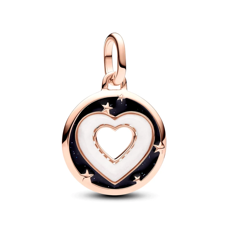 Pandora ME Heart 14k rose gold-plated medallion with white bioresin man-made mother of pearl and glittery black enamel