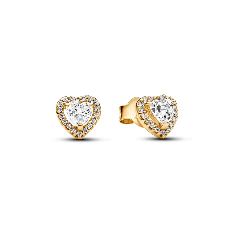 Pandora Timeless Heart 14k gold-plated stud earrings with clear cubic zirconia