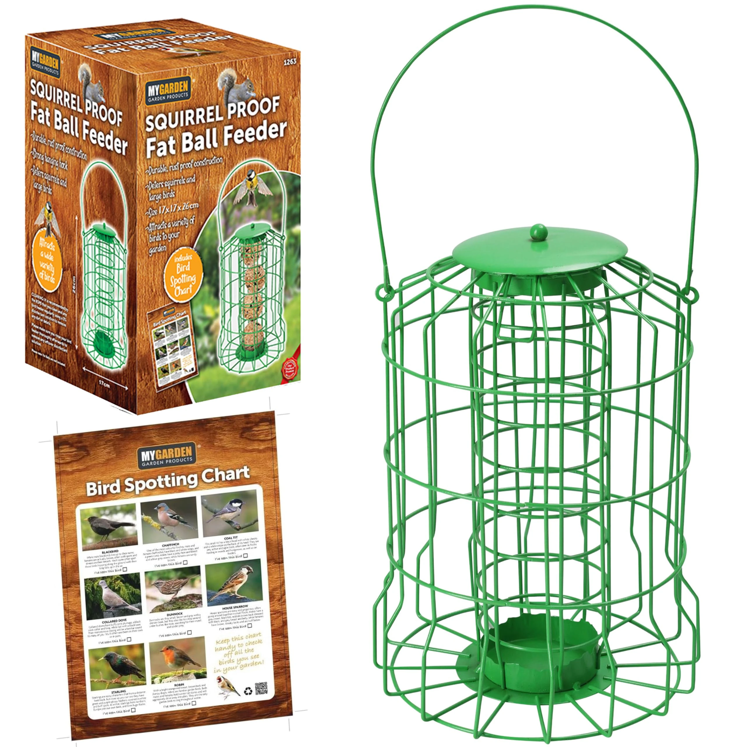 My Garden Hanging Bird Feeders - Wild Birds Seed, Nut Ball Feeder - Feeding Stations with Steel Hooks Hangers - Ideal For Wild Birds Easy To Refill Inc Bird Spotting Chart