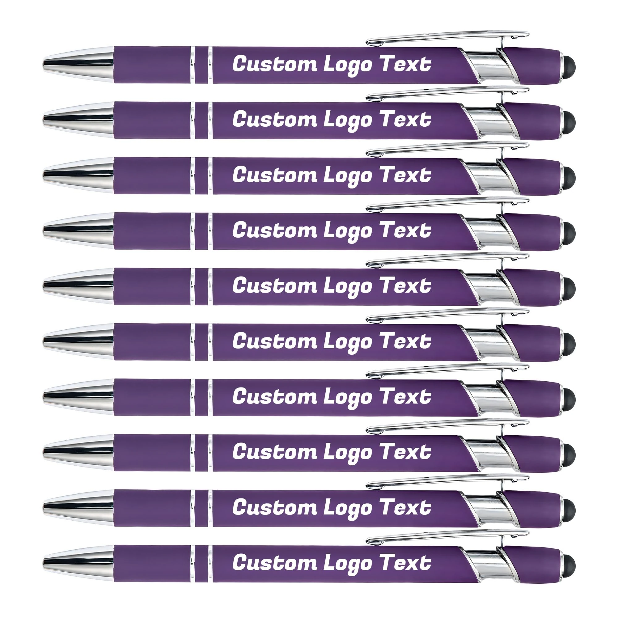 HEYZARDA Personalized Pens with Name Text Logo Custom Ballpoint Pen for Business School Office Events with Stylus for Touchscreen 50 Pcs Dark Purple