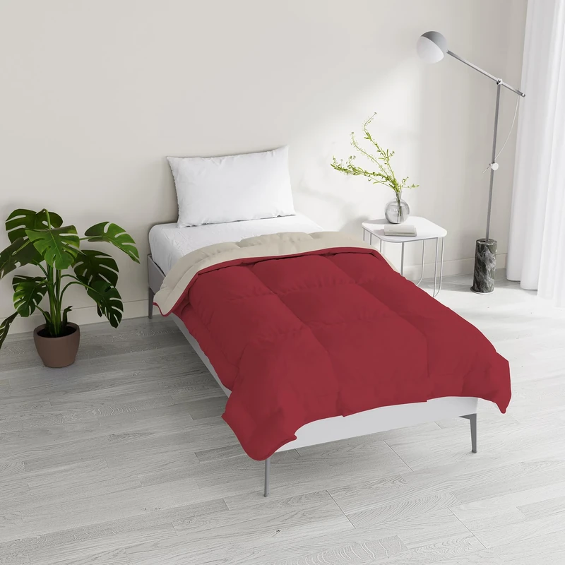 Italian Bed Linen Dreams and Capricci Two-Tone Padded Winter Duvet, Burgundy/Cream, Double Size 200 x 200 cm