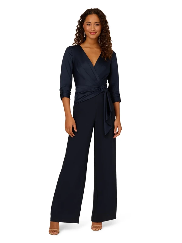 Adrianna Papell Women's Satin Crepe Jumpsuit, Dark Navy, 14 - Image 1