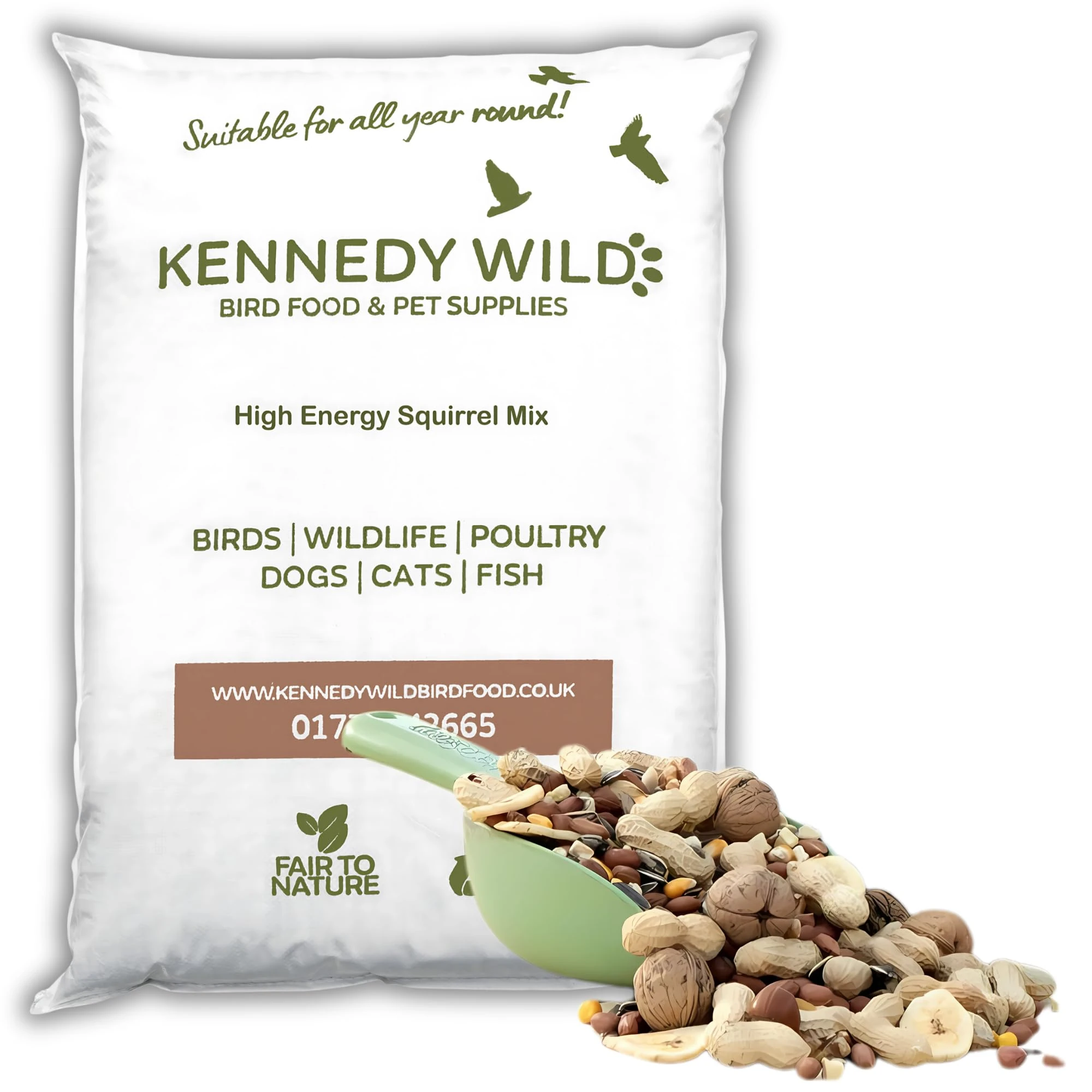 Kennedy Wild High Energy Squirrel Food Mix (13kg) Premium Mix of Peanuts, Hazelnuts, Walnuts, Black Sunflower, Maize & Apple. Specially Formulated for Squirrels.