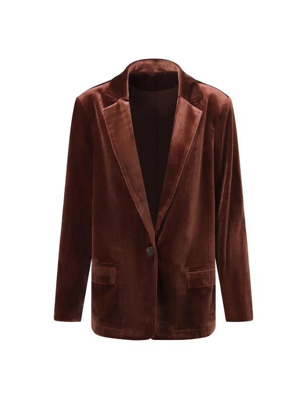 BALOU Women's Oversized Brown Velvet Blazer for Autumn Elegance