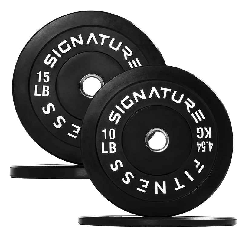 Signature Fitness 2" Olympic Bumper Plate Weight Plates with Steel Hub, 50-Pound Set, 2x 10LB, 2x 15LB - Image 1