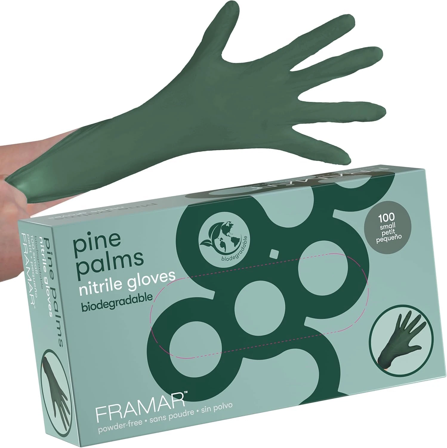 FRAMAR Green Nitrile Gloves Small – Biodegradable Disposable Latex-Free Gloves for Salon, Disposable Gloves Small Tattoo, Cleaning – 100 Pack