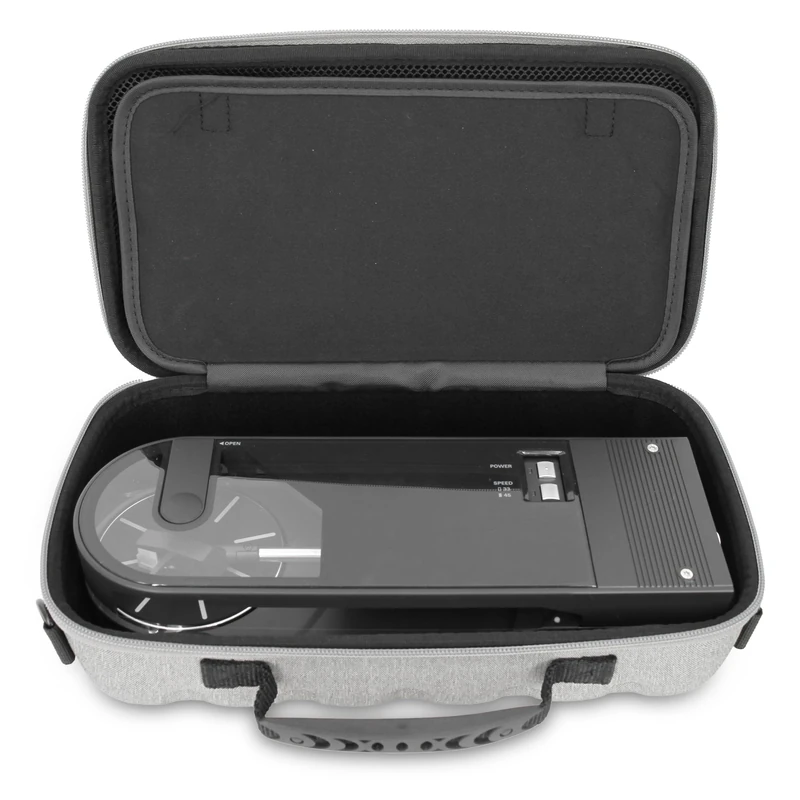 CASEMATIX Travel Case Compatible with Audio-Technica AT-SB727 Portable Turntable Sound Burger Vinyl Record Player - Includes Carry Case Only with Handle and Shoulder Strap, Grey