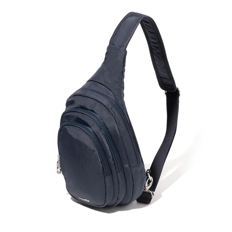 Baggallini Women's Securtex Anti-Theft Triple Zip Travel Backpack Sling Bag Crossbody-RFID Wallet Locking Zipper, French Navy, One Size