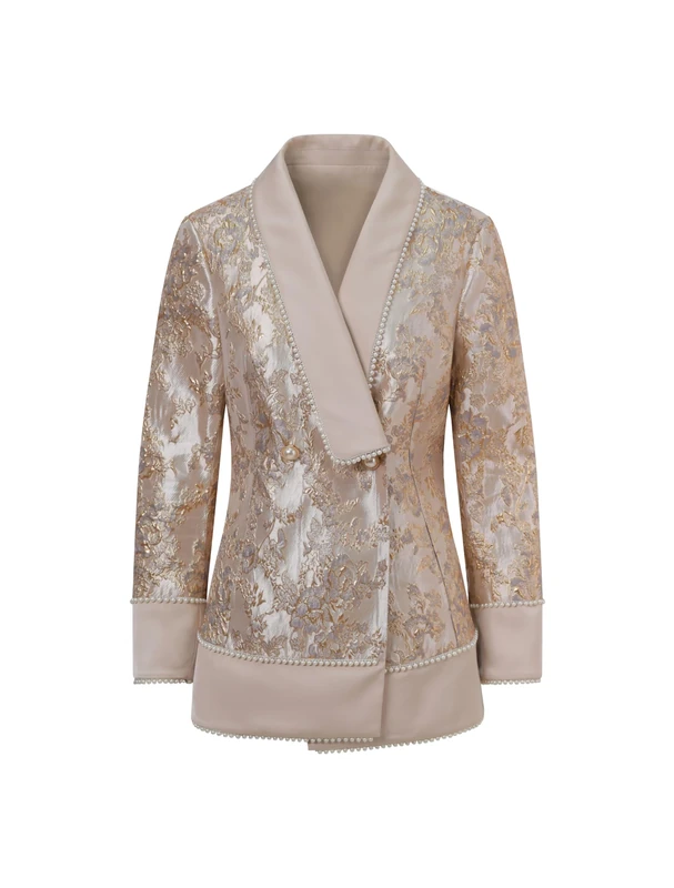 BALOU Women's Golden Jacquard Blazer - Elegant Suit for Special Occasions