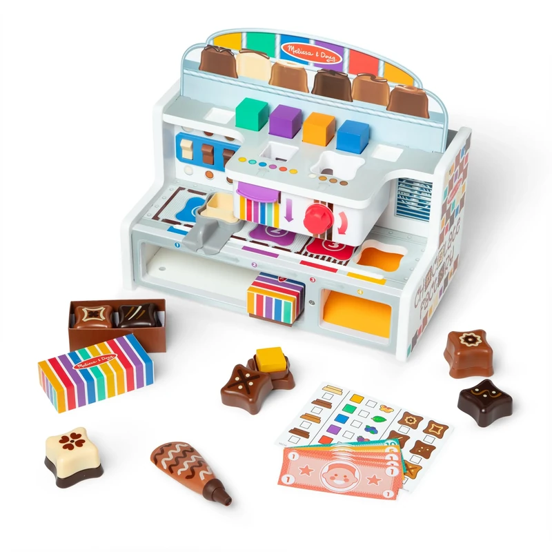 Melissa & Doug Wooden Chocolate Factory Pretend Play Set, Play Food Candy Maker for Boys and Girls, 14.05 x 7.7 x 7.65 - FSC Certified