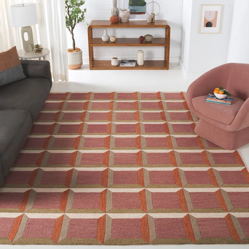 Safavieh Modern Rug for Living Room, Dining Room, Bedroom - Genre Collection, Short Pile, in Red and Beige, 240 x 300 cm