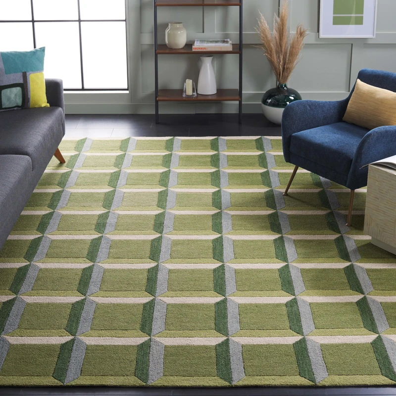 Safavieh Modern Rug for Living Room, Dining Room, Bedroom - Genre Collection, Short Pile, in Green and Beige, 240 x 300 cm