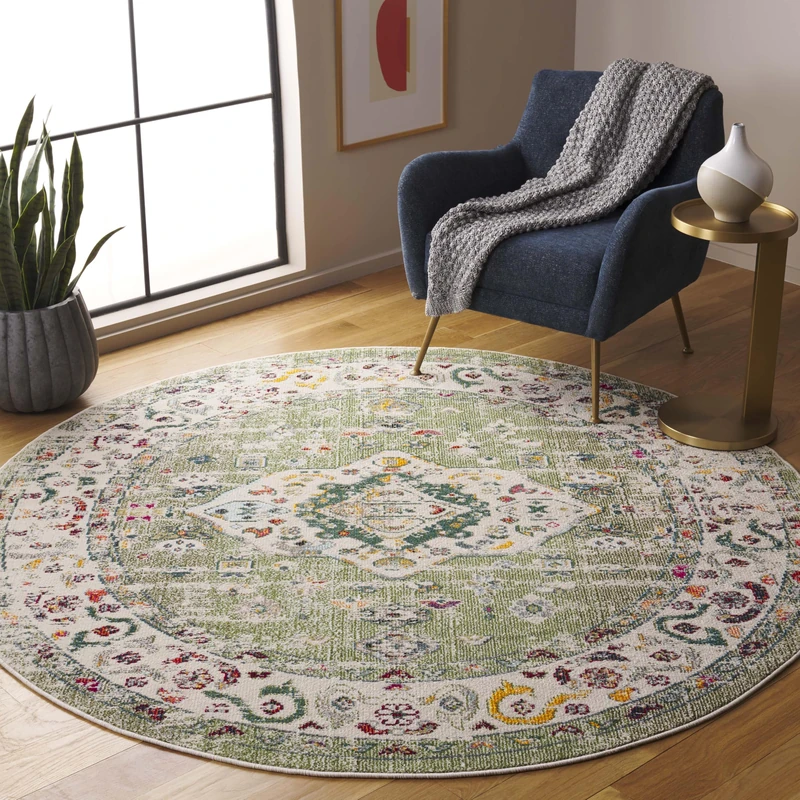 Safavieh Boho Rug for Living Room, Dining Room, Bedroom - Madison Collection, Short Pile, in Sage and Ivory, 201 X 201 cm