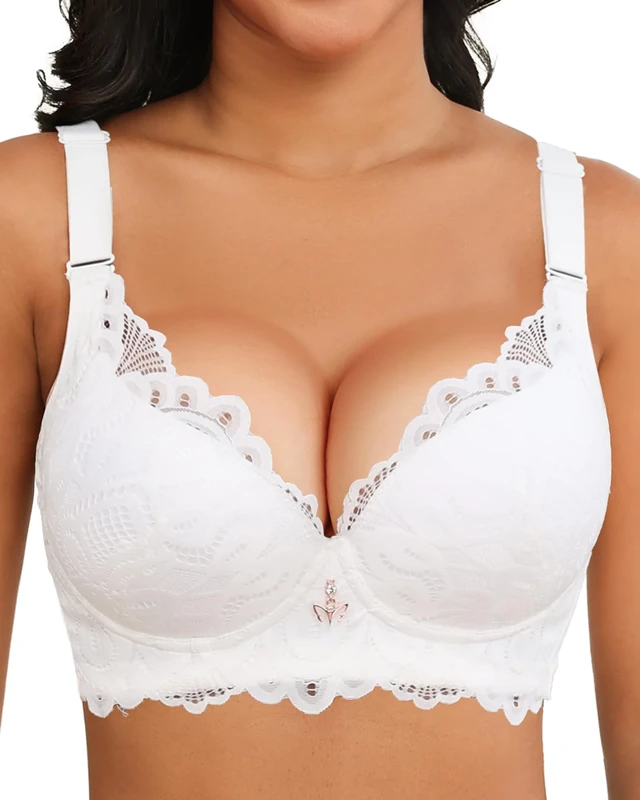 Svmer Push Up Lace Bra for Women Underwire Plus Size Comfortable Brassiere White 38DD