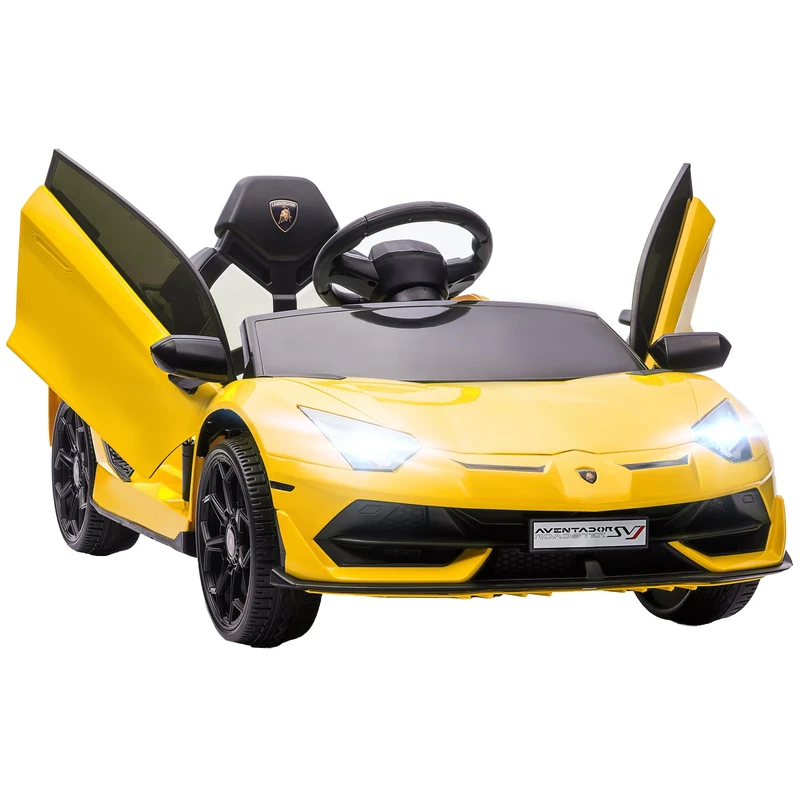HOMCOM Electric Car for Kids Lamborghini Aventador Licensed with Remote Control, 12V Powered Kids' Electric Ride-on with Butterfly Doors, Auxiliary wheels, Music, Horn, Suspension - Yellow
