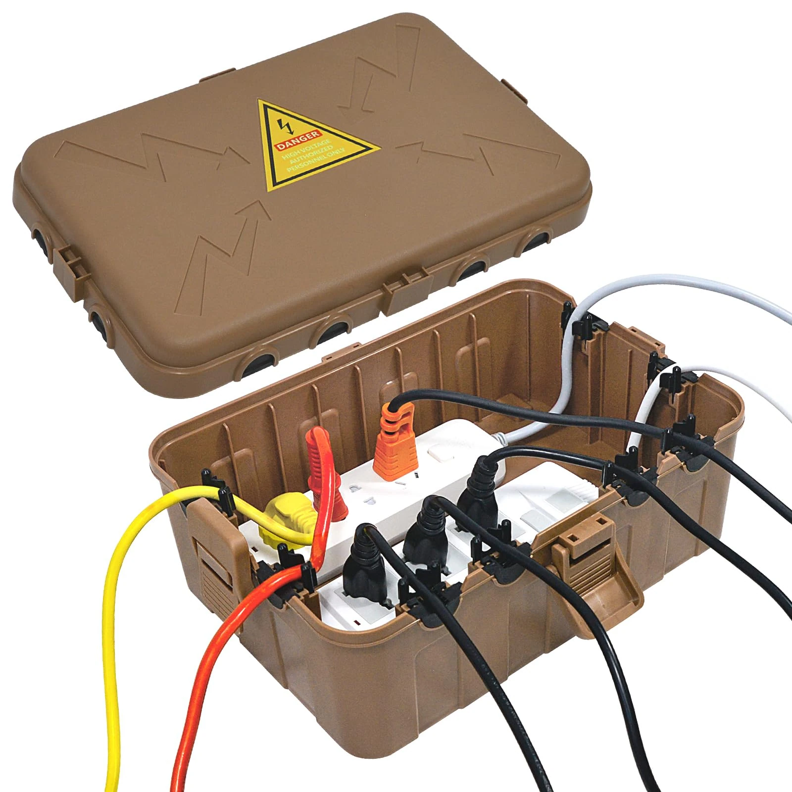 Large Outdoor Electrical Box, IP54 Waterproof Outdoor Outlet Cover, Weatherproof Extension Cord Cover, Protective Plug, Socket, Timer, Garden Light - Brown