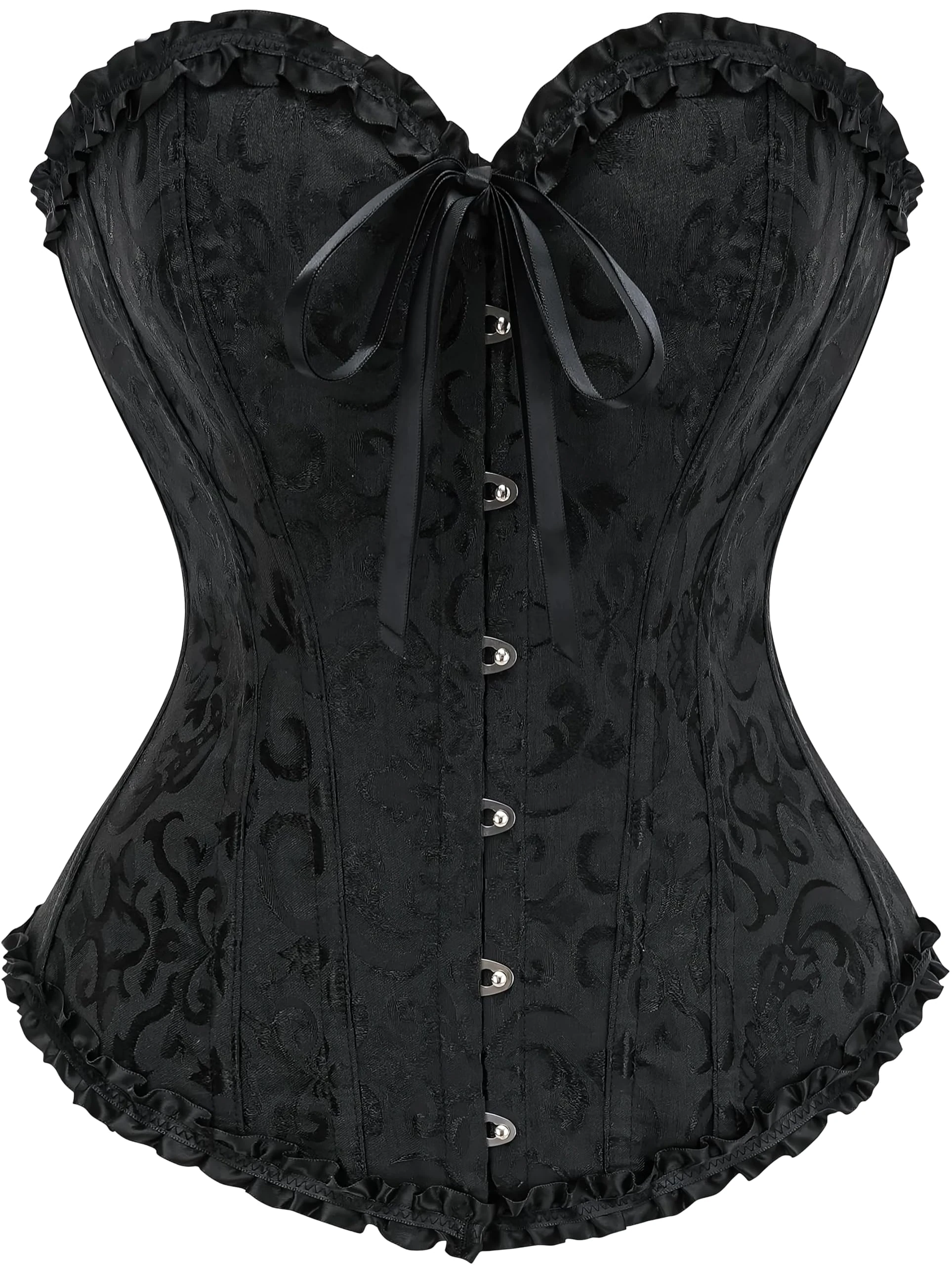 Vrapo Black Corset Top for Women | Overbust Lace Up Waist Cincher Shapewear Lingerie - Size S