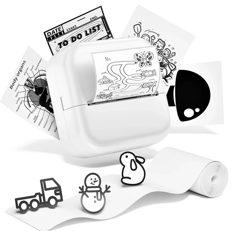 Phomemo Sticker Printer - Mini Thermal Printer M02X Portable Sticker Maker Machine Pocket Printer for Study Graphics, Photos, Journals, Labels, Flashcards, Gift for Kids (White)