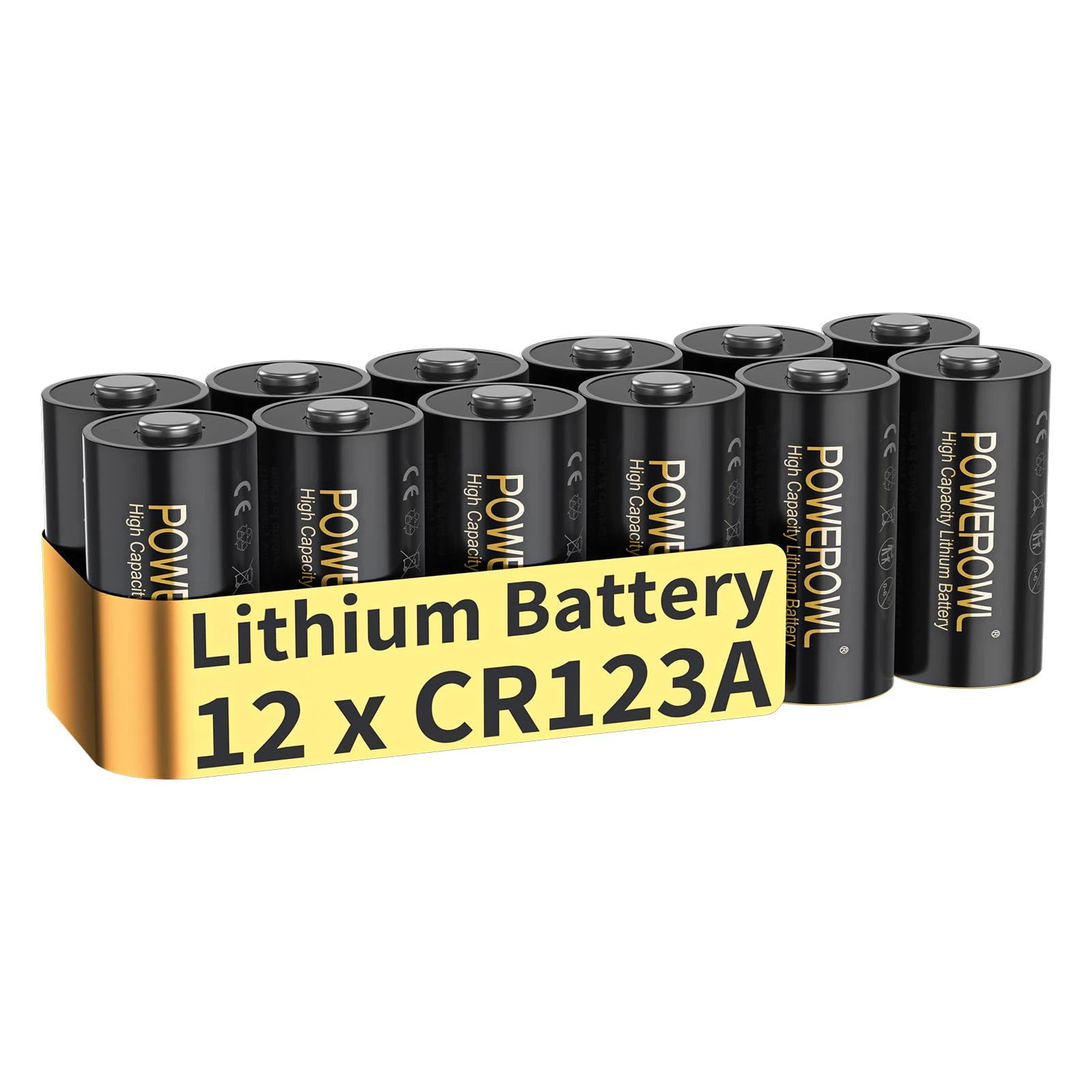 POWEROWL CR123A 3V Lithium Battery, 12 Pcs 123 Batteries (CR123 / CR 123A / CR17345) for Sensors, Keyless Locks, Photo Flash and Flashlights - (Non-Rechargeable)