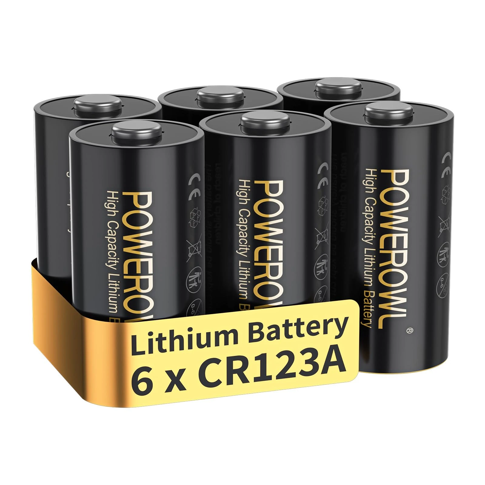POWEROWL CR123A 3V Lithium Battery, 6 Pcs 123 Batteries (CR123 / CR 123A / CR17345) for Sensors, Keyless Locks, Photo Flash and Flashlights - (Non-Rechargeable)
