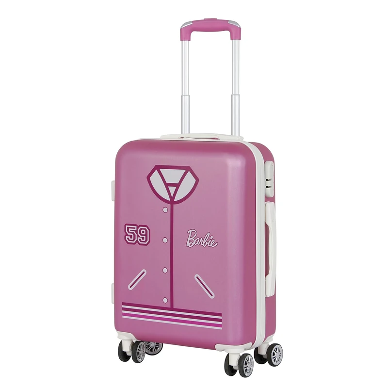 KARACTERMANIA Barbie Varsity-ABS 4-Wheel Cabin Suitcase, Pink, 20 x 38 x 55 cm, Capacity 27 L