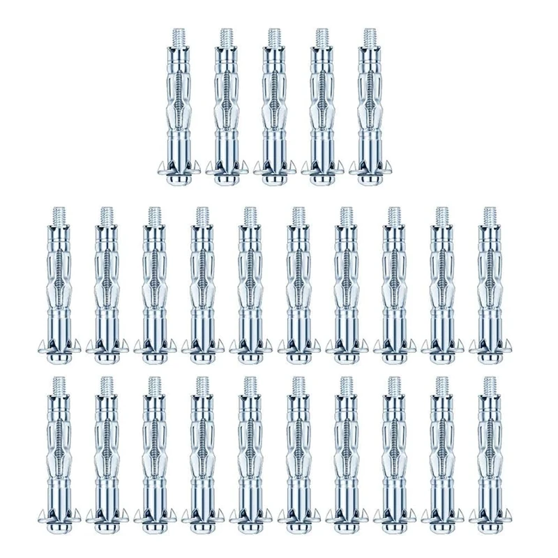 XUELIYUN 25pcs M4×22 Plasterboard Fixings Hollow Wall Anchor Dry Wall Anchor Screws Heavy Duty Hollow Wall Anchors Metal Fixings Anchors Plugs Expansion Screw Bolts for Drywall Sheetrock Wall Fixings