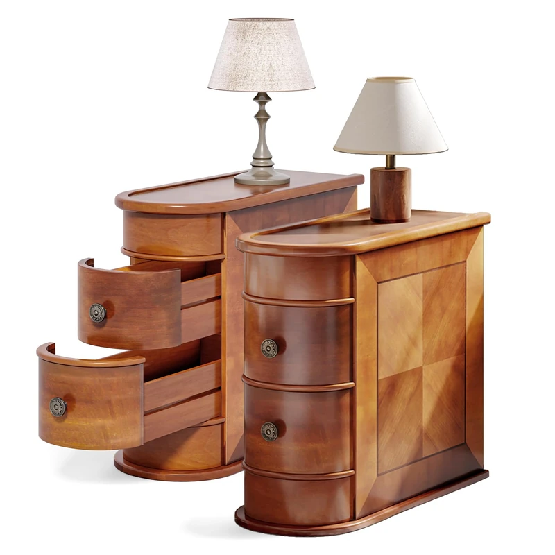 LITTLE TREE End Table Set of 2, No Assembly Required Wood End Table with 2 Drawers, Sofa Side Table for Living Room, Vintage Slim Nightstand Bedside Table for Bedroom