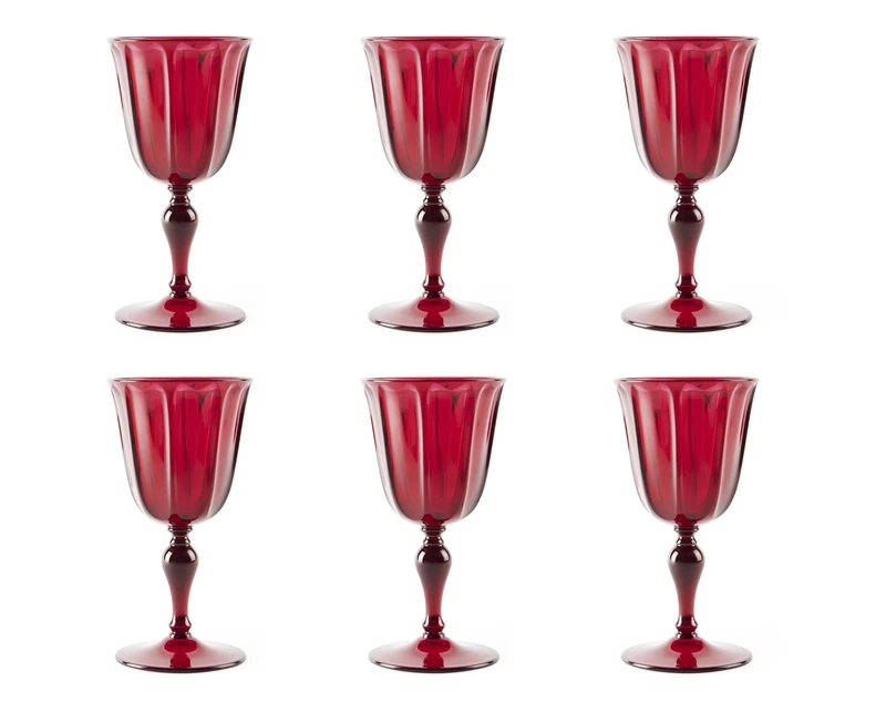 Excelsa Country Set of 6 Red Goblets, Reusable Plastic, Capacity 250 ml