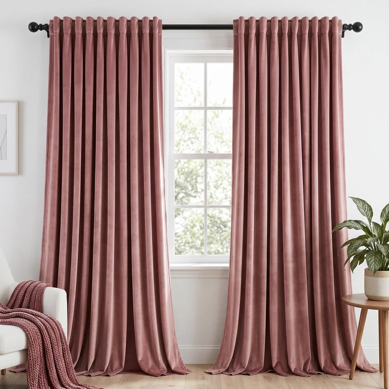 Dchola Wild Rose Velvet Curtains for Bedroom Window with Back Tab, Super Soft Vintage Luxury Heavy Drapes, Room Darkening Thermal Insulated Curtain for Living Room, W52 by L84 inches, 2 Panels