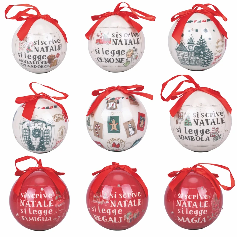 Set of 24 LED Christmas Baubles Diameter 10 cm, Santa's House