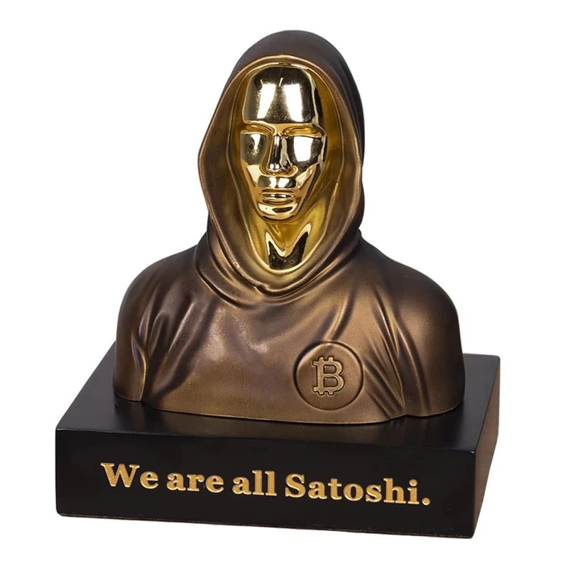 HumblePleb Handmade 6" BTC Satoshi Nakamoto Figure Resin Bitcoin Statue Bronze Finish Gift for Bitcoiners
