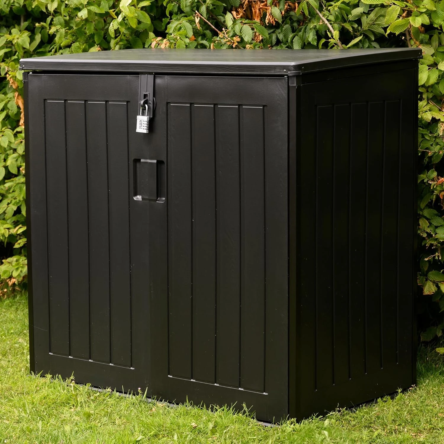 Olsen & Smith 775L Large Outdoor Garden Storage Box with Padlock - Big Capacity Plastic Shed Wheelie Bin Box Cabinet Cupboard - Ideal for 2x180L Wheelie Bins, Garden Tools, Toys & Much More